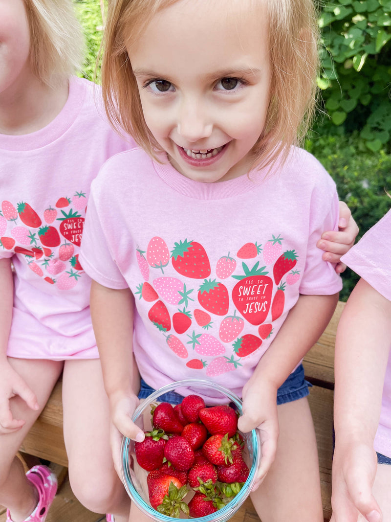 Tis So Sweet To Trust In Jesus Strawberry Toddler T-Shirt: Purple / 5/6