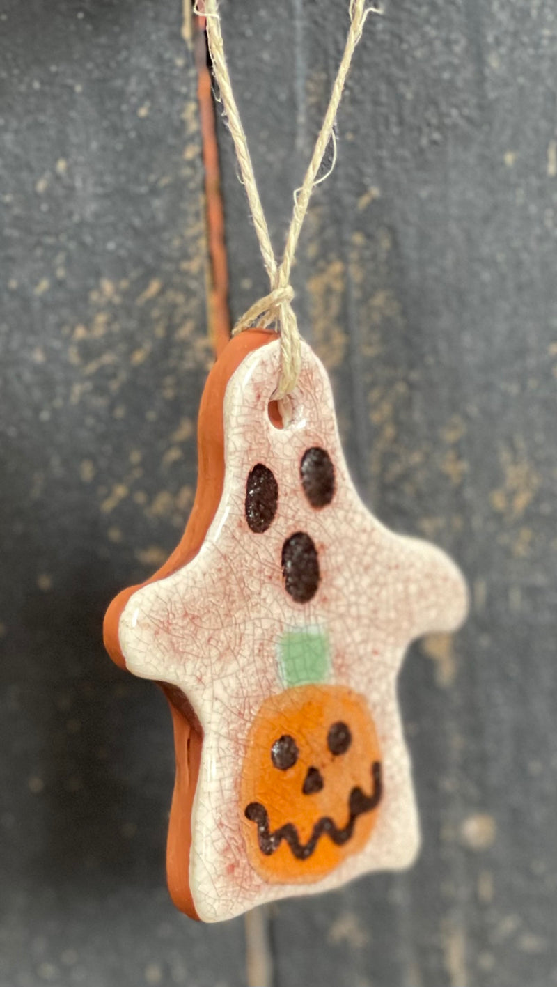 Redware Ghost Ornament Pumpkin